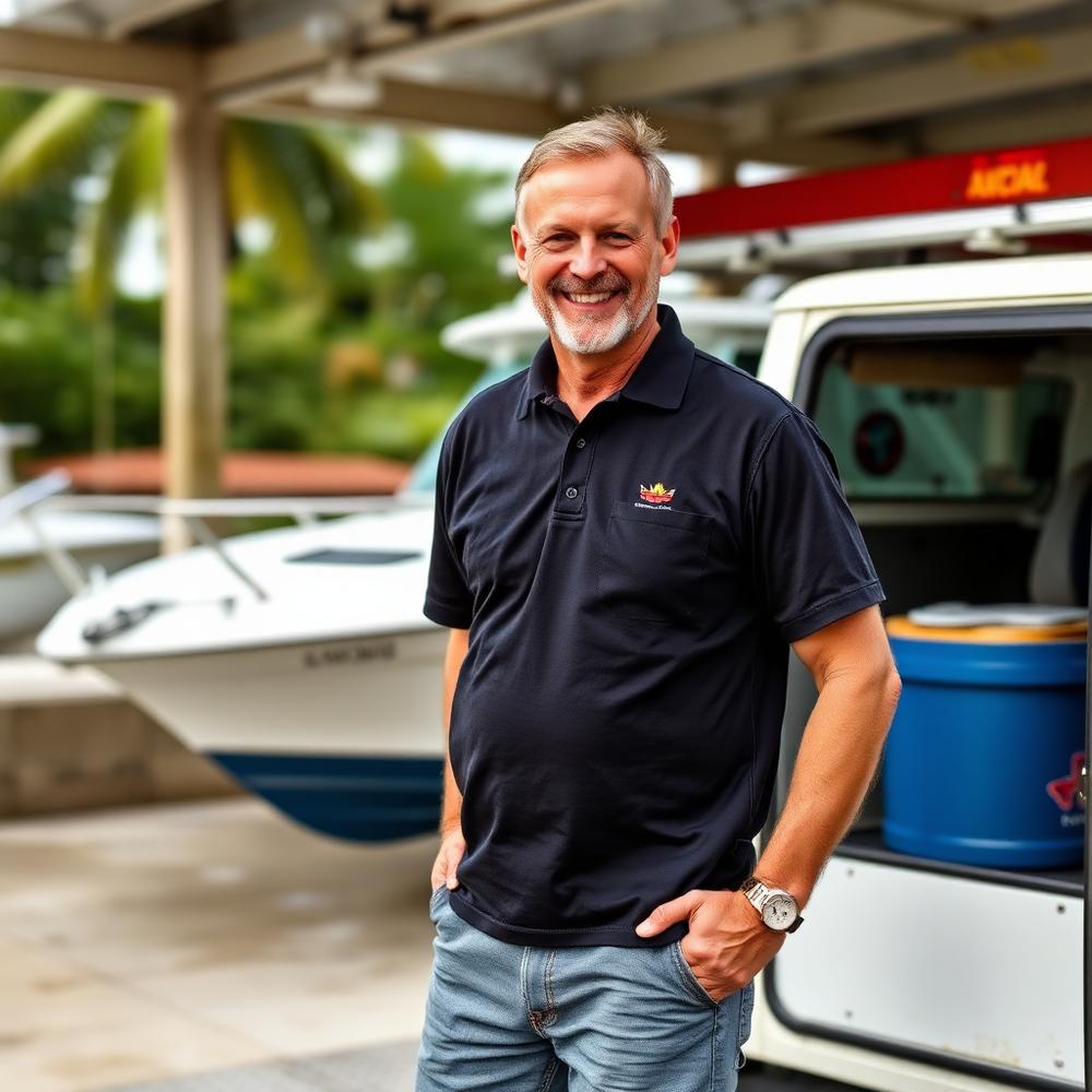 Owner of Local Marine Service LLC beside his mobile service truck